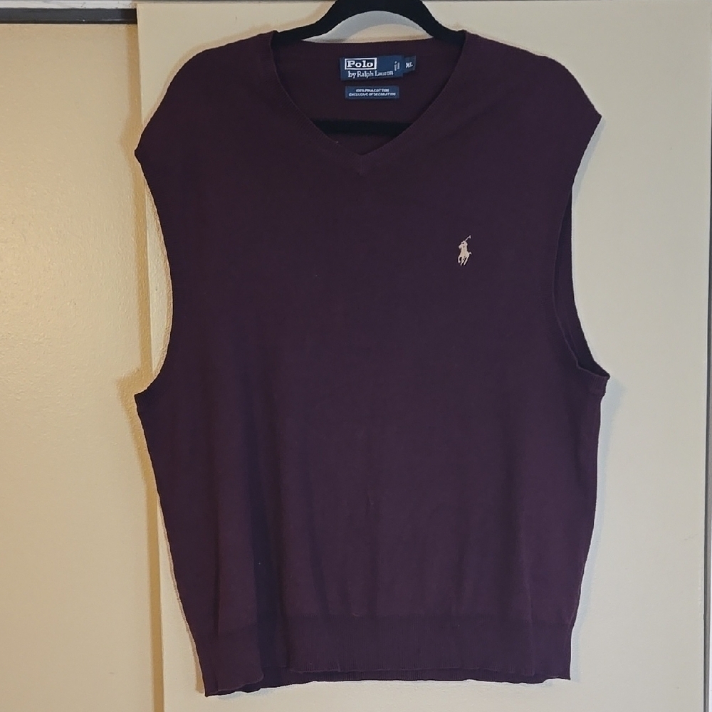 Polo Ralph Lauren Men's Burgundy Maroon Sweater Vest 100% Pima Cotton Size XL
